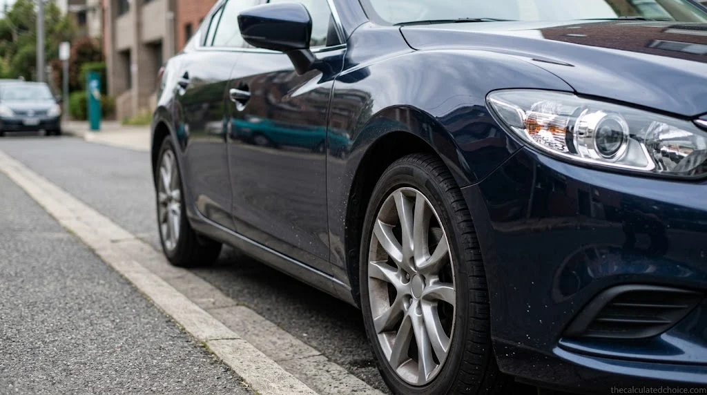 Car parked at the curb between short trips, the kind of driving that drains a car battery and shows how long to drive to charge a car battery matters