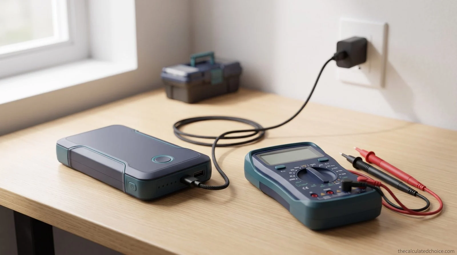 Jump starter not charging: portable jump starter plugged into a wall charger